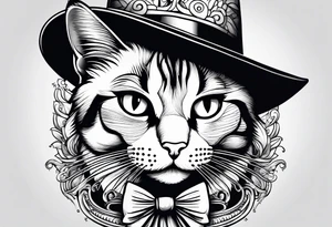 cat with funny hat tattoo idea