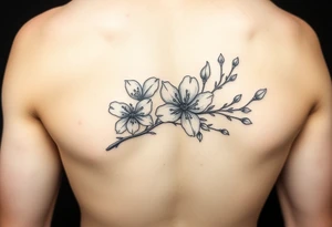 fine line dogwood branch with flowers on fire tattoo idea