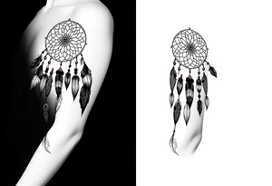 native dreamcatcher with flowing feathers and sacred beads tattoo idea