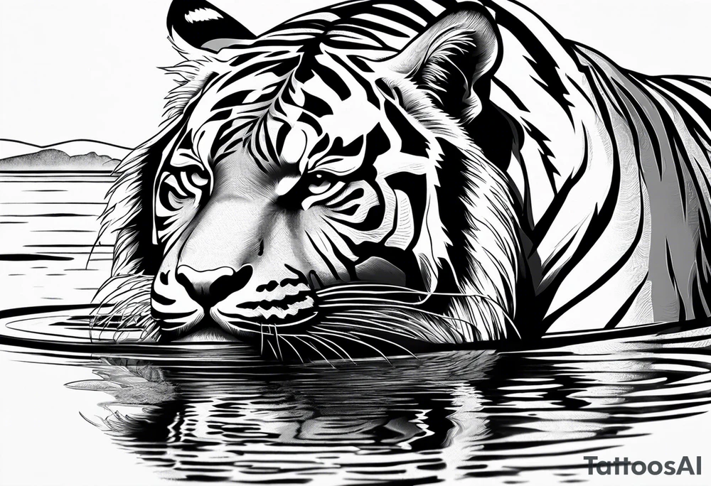 minimalist tiger crouching near water tattoo idea