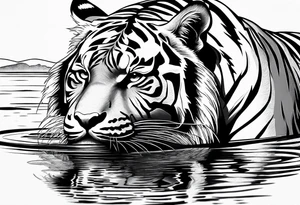 minimalist tiger crouching near water tattoo idea