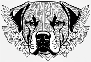 Rottweiler face line, geometry, roses wings souls tattoo idea