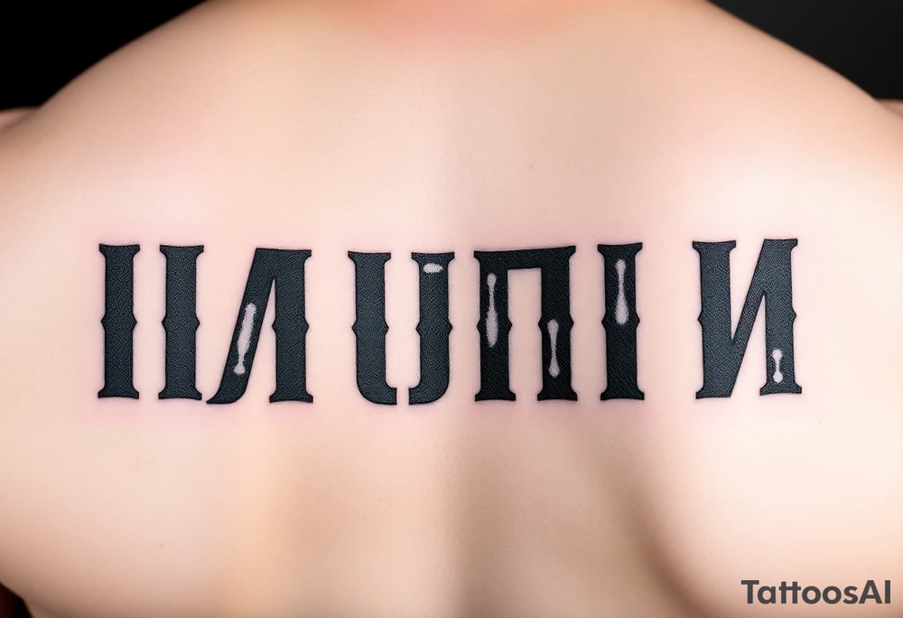 "Prison-style tattoo with text 'ПРАВИЛА НЕТ' in bold Cyrillic letters, but each letter is made of:  
- Binary code (0 and 1)  
- Micro-quotes from 'Generation P' (0.3mm font)  

Style: Faded jailhouse ink, uneven lines. Placement: Ribs. Black/blue ink only." tattoo idea