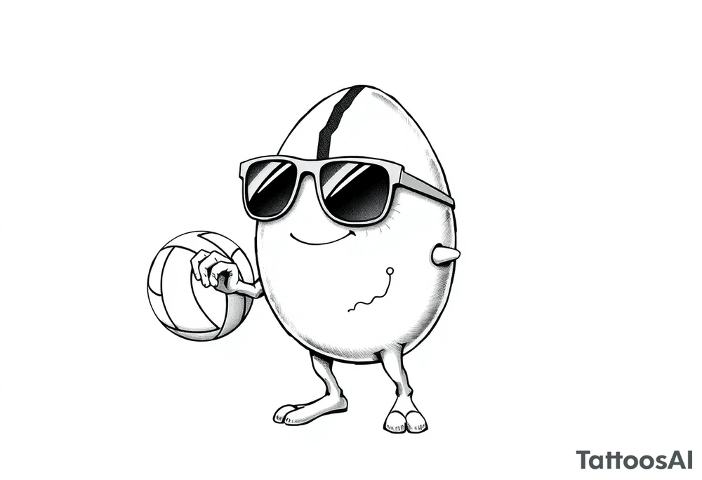 walking egg with broken sheel in sunglasses,
, holding a volleyball tattoo idea