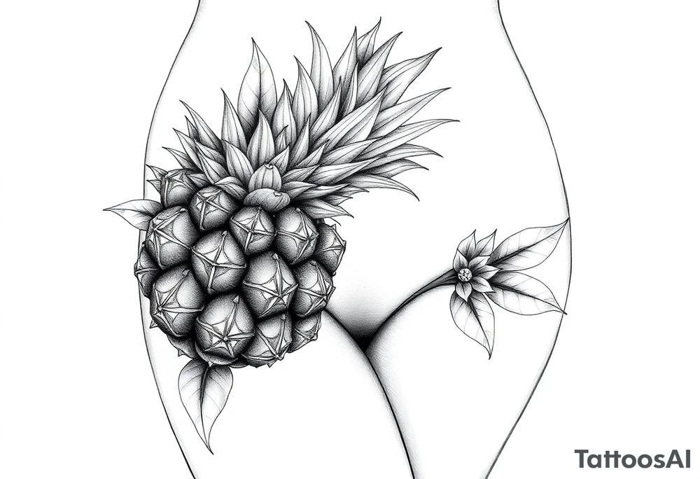 To cover pubic area vagina and anus using a bushy pineapple with diamonds and magestic tattoo idea