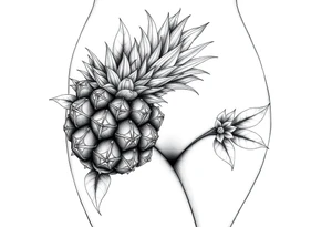 To cover pubic area vagina and anus using a bushy pineapple with diamonds  and magestic tattoo idea