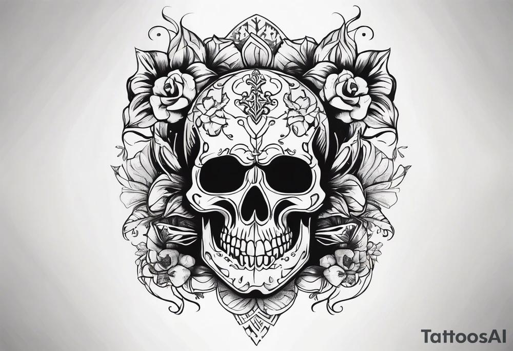 Memento mori writen skull sleeve tattoo design tattoo idea