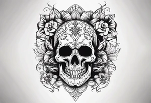 Memento mori writen skull sleeve tattoo design tattoo idea