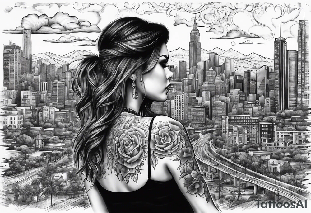 Chicano style 
city dayof dead
skyline



shootout tattoo idea