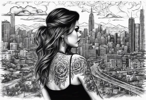 Chicano style 
city dayof dead
skyline



shootout tattoo idea