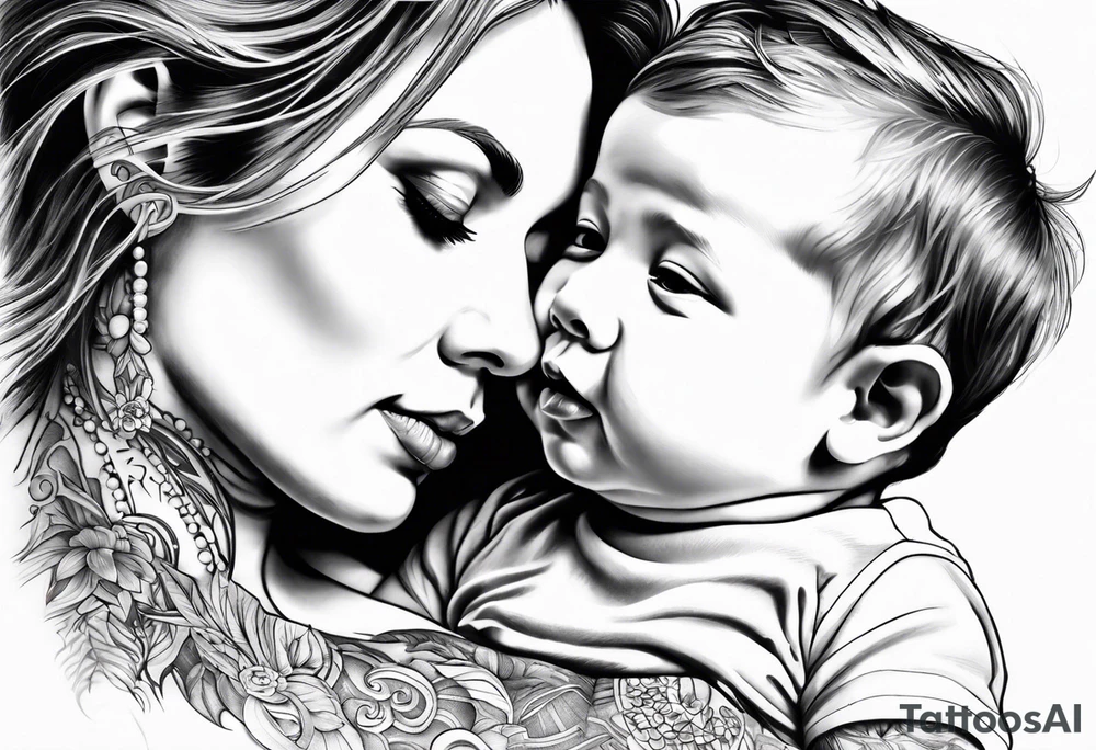 chest tattoo : 
mom and baby son tattoo idea
