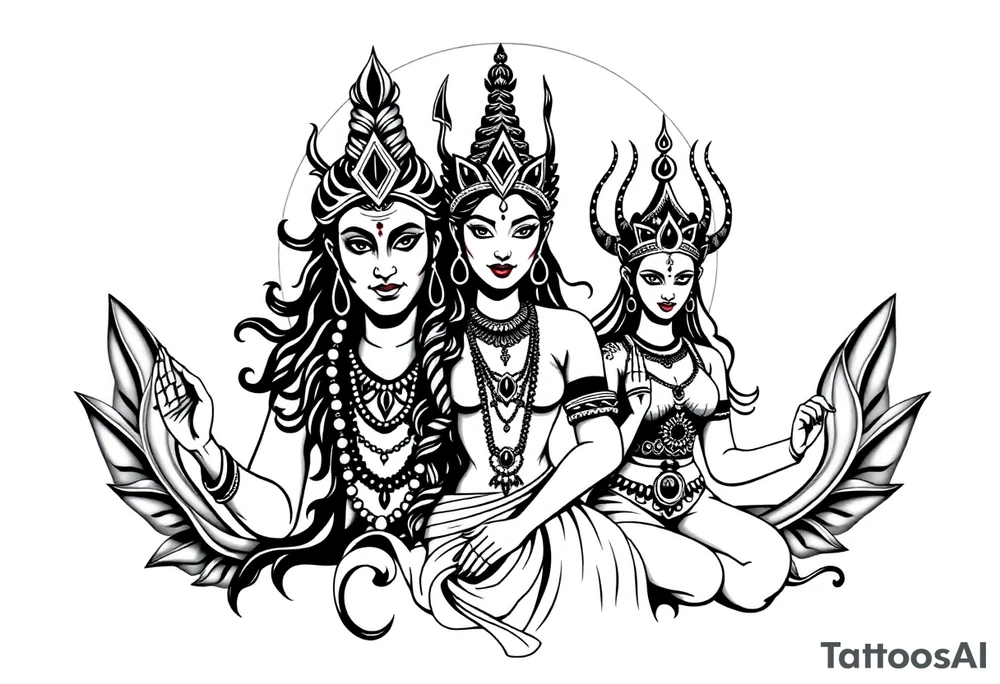 Lord Shiva, Godess Kali, Godess Lilith Together with the moon in the background tattoo idea