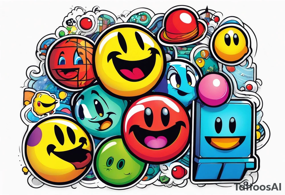 Sleeve containing Pac-Man, Marvin the Martian, Tetris games tattoo idea