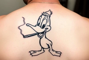 Older Daffy duck smoking a cigar of marijuana tattoo idea