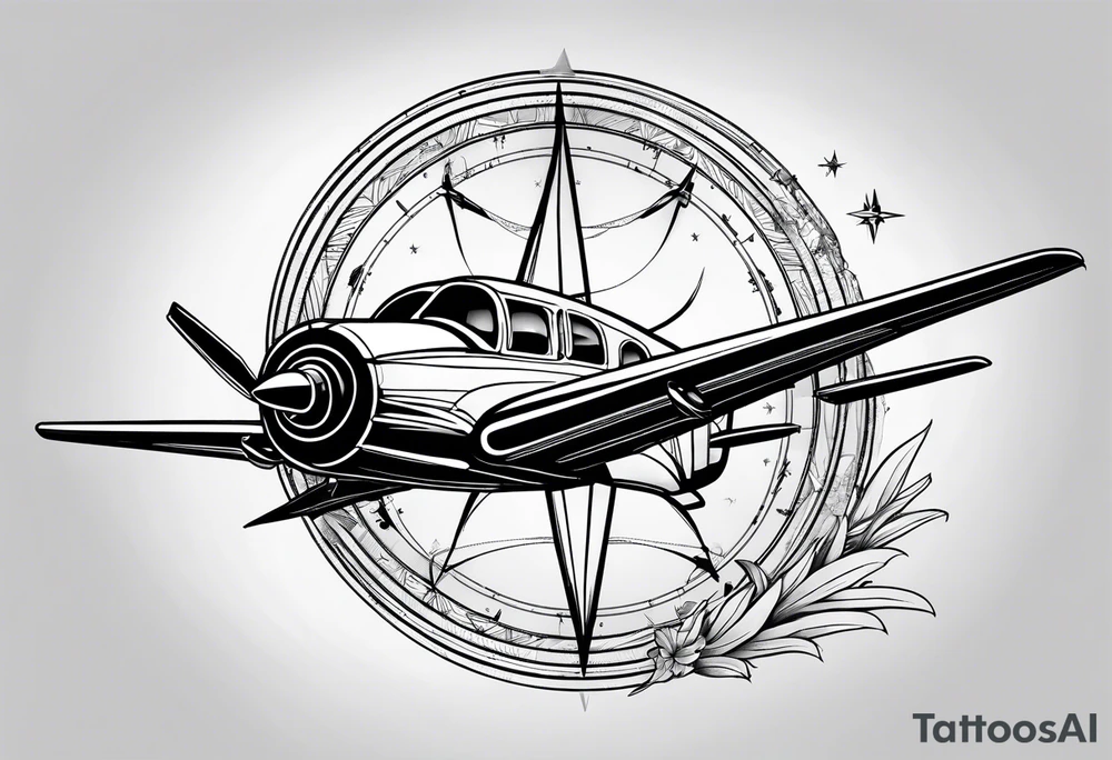 compass airplane tattoo idea