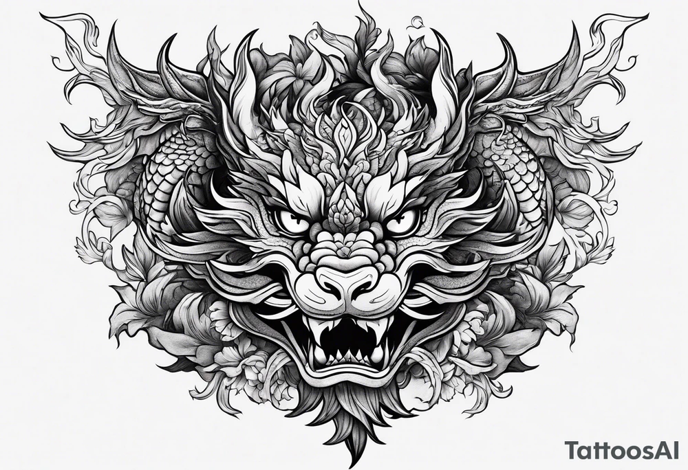dragon flowers tattoo idea