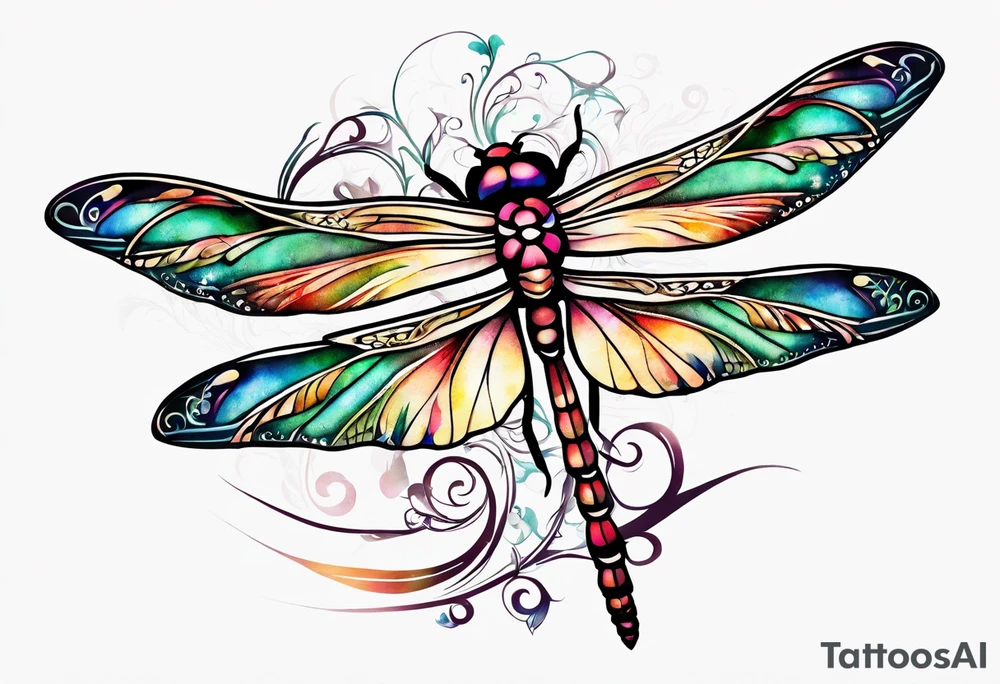Feather dragonfly vine tattoo idea