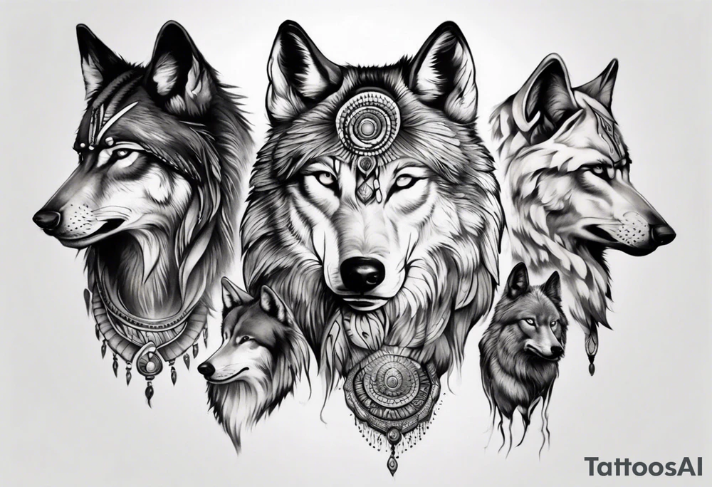 Indian Theme wolf realism tattoo idea