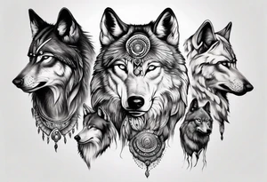 Indian Theme wolf realism tattoo idea