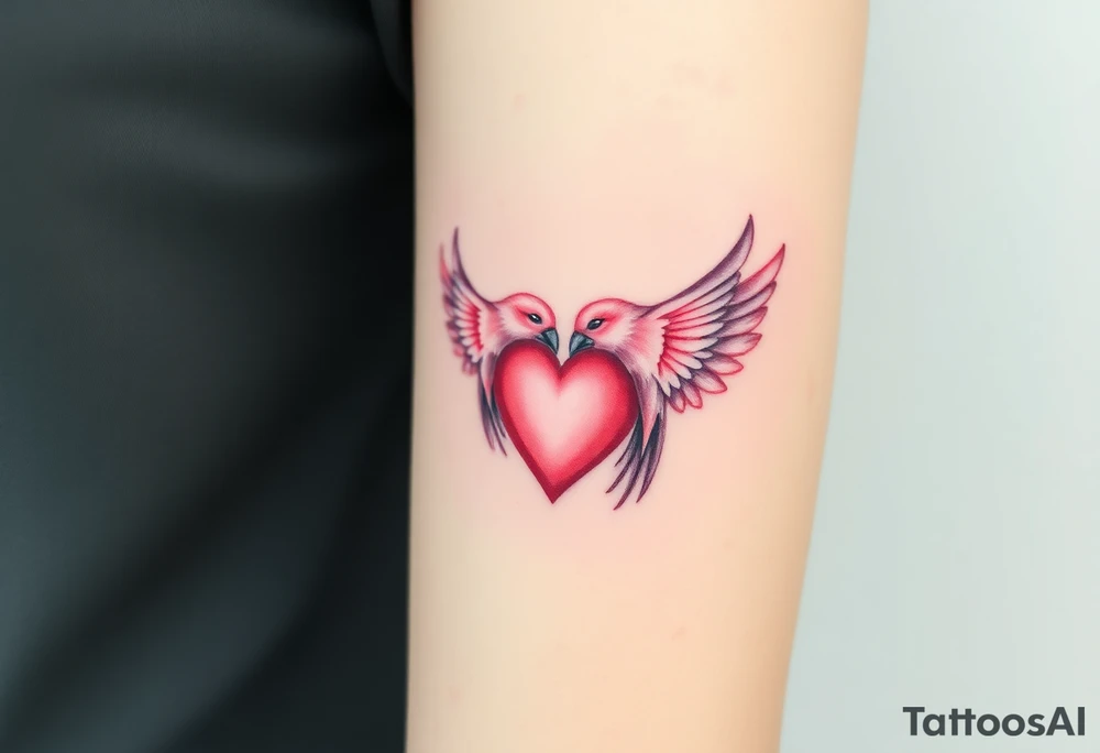 dainty sacred heart with two pink galah birds tattoo idea