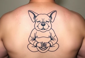 Meditating fat Buddha with happy dog head with floppy ears tattoo idea