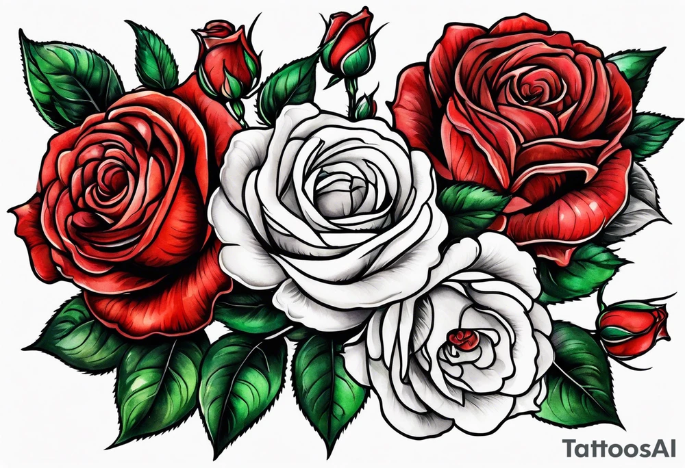 old school roses, red, highly detailed tattoo idea