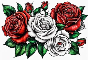 old school roses, red, highly detailed tattoo idea