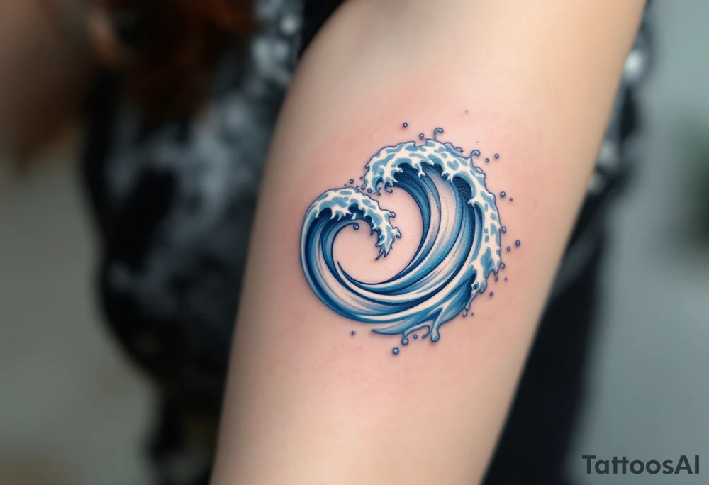 A stylized spiral composed of blue waves and white foam, capturing the movement of the ocean. tattoo idea