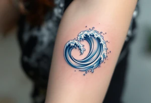 A stylized spiral composed of blue waves and white foam, capturing the movement of the ocean. tattoo idea