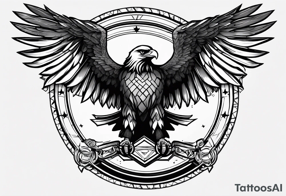 An eagle clutching a banner in its talons that states flectere si nequeo supros acheronta movebo tattoo idea