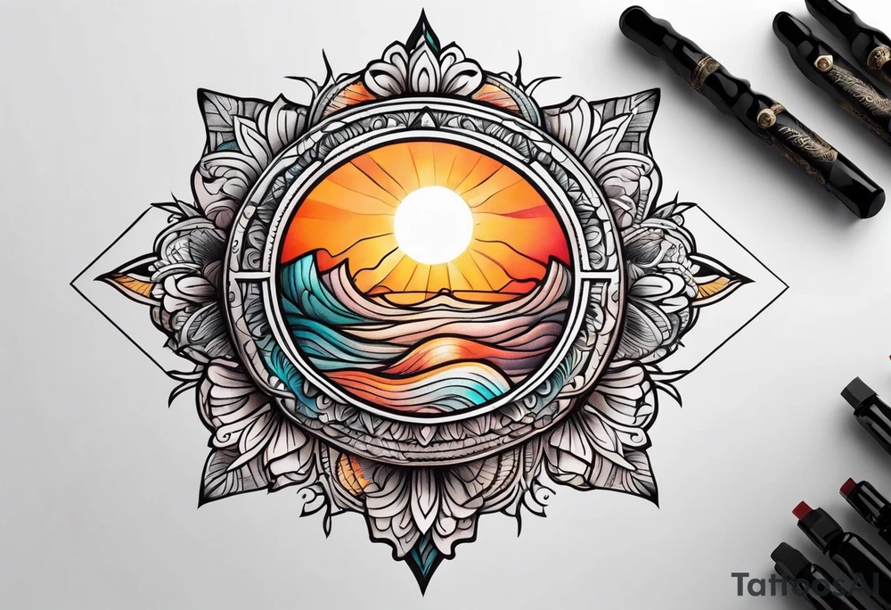 Letter D sun tattoo fine line tattoo idea