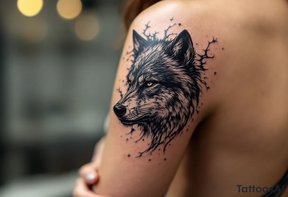 forearm tattoo of a spartan mixed to a wolf tattoo idea