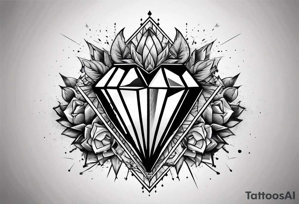 heart diamond black hexagon with spikes on top and destroyed tattoo idea