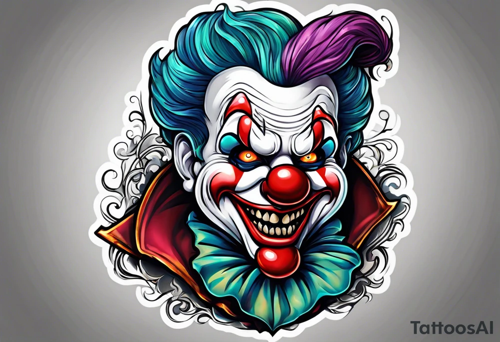 scary cartoon clown tattoo idea
