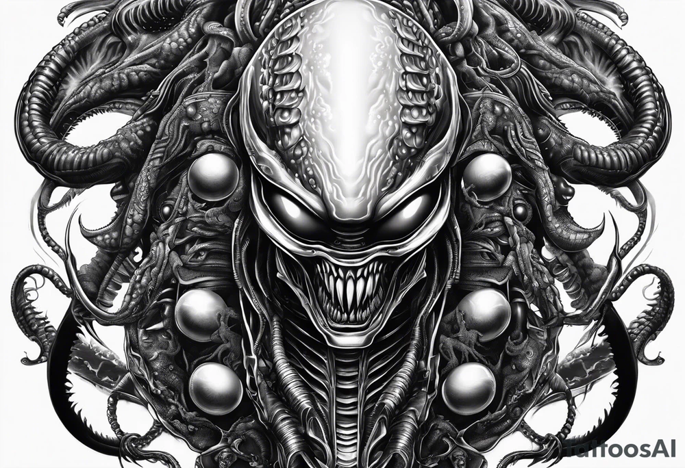 Xenomorph with ovomorph eggs tattoo idea