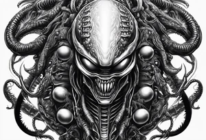 Xenomorph with ovomorph eggs tattoo idea
