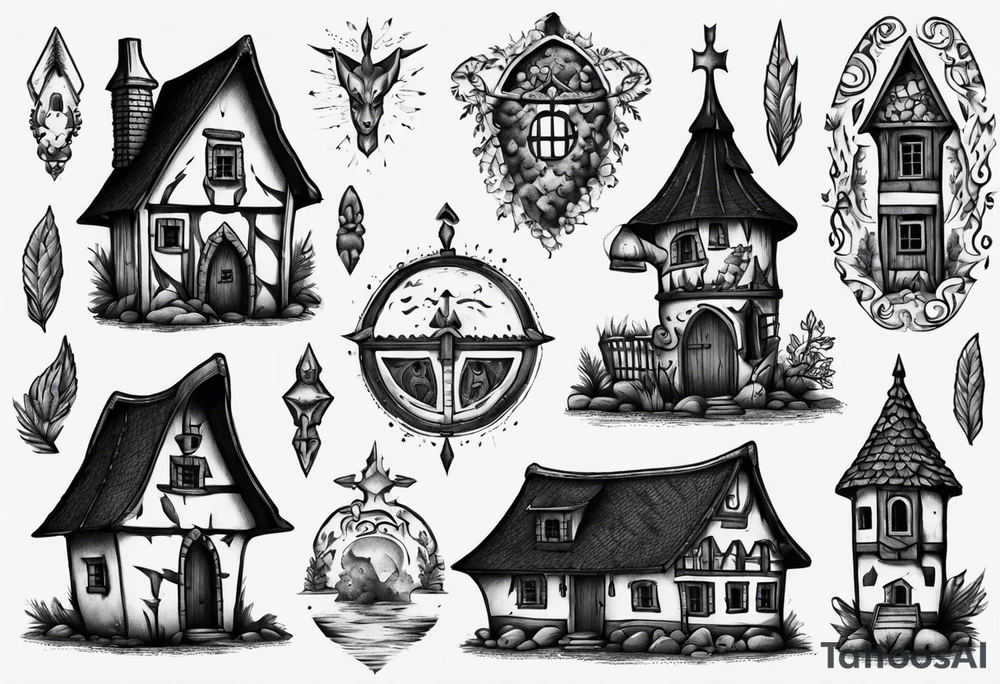 Medieval scandanavian house tattoo idea