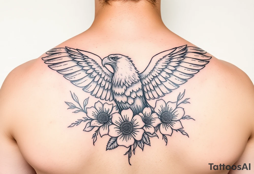 eagle, and flowers tattoo idea