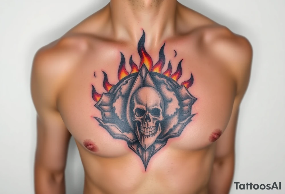toxic world on fire tattoo idea