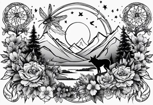 Stars, antlers, dogs, wolf, mountains, flowers, plants, dragonfly, dream catcher, birds
Design for my forearm and fist 
Nothing big or centered tattoo idea