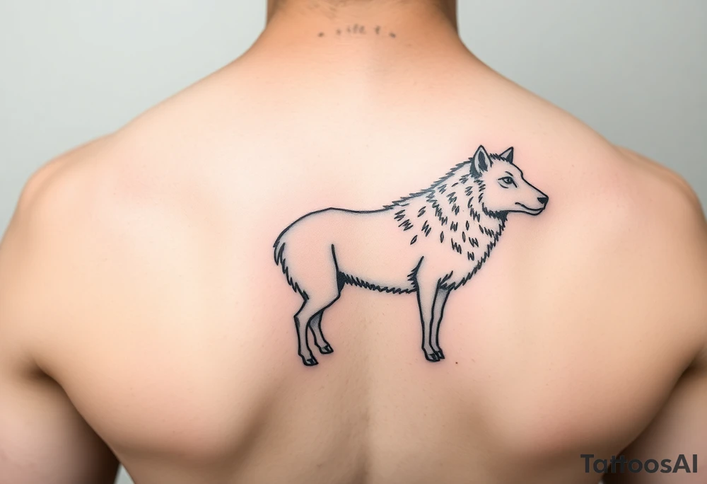 Wolf and sheep as one hybrid 
animal tattoo idea
