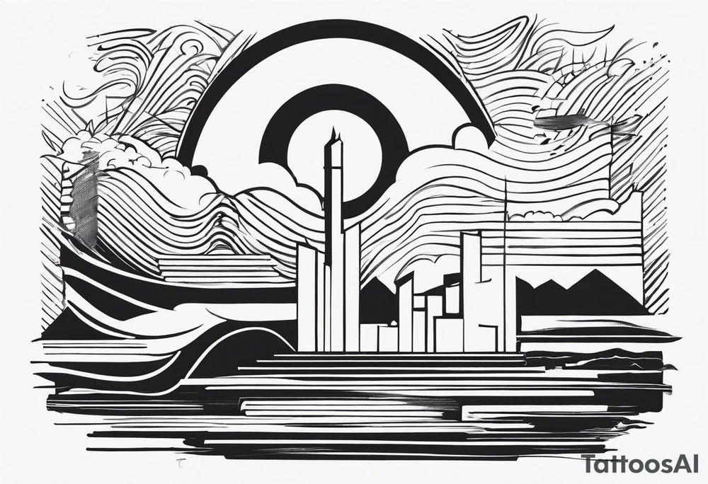 a half-sleeve black and white tattoo idea that incorporates mental health awareness, a passion for EDM music, a first responder past, and keeping a positive mindset. I want everything designed into each other thing tattoo idea