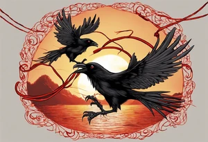 The two black crows at the end of the movie "Secret of NIHM" as they fly away into the sunset carrying some red string between them. tattoo idea