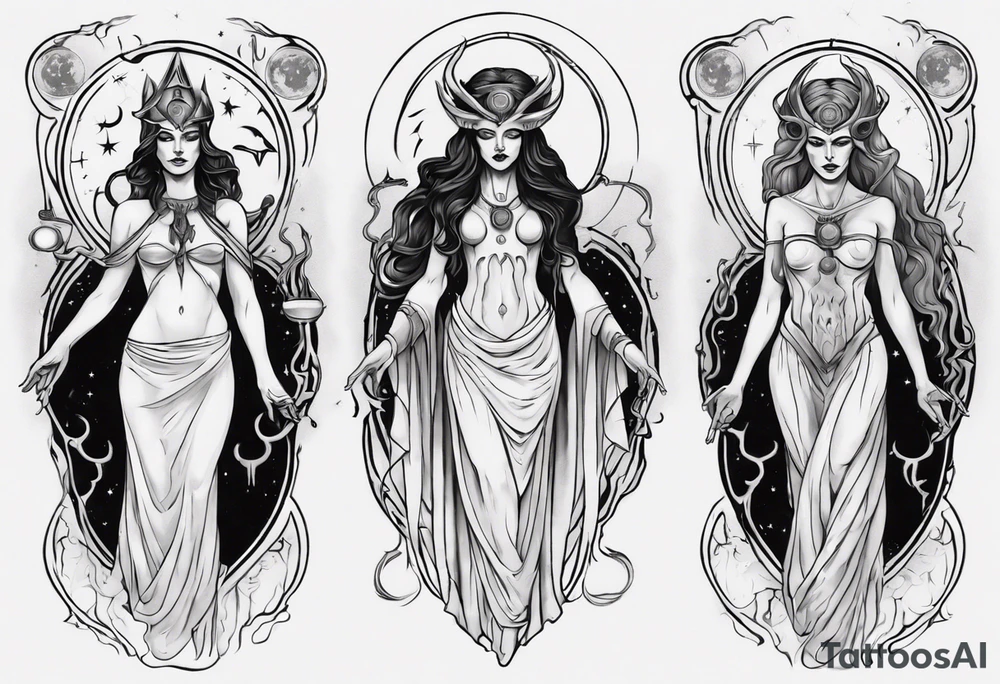 The High Priestesses. Hecate, Artemis and Selene morphing into One. Representing Magic, Intuition and The Moon. tattoo idea