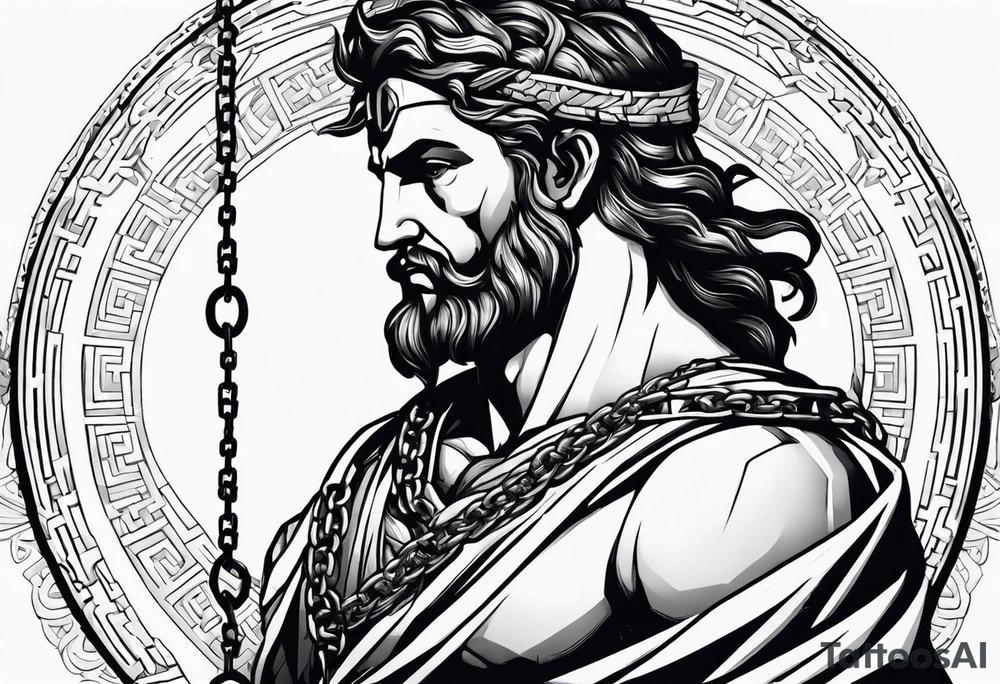 A greek god, chained to a Rock tattoo idea