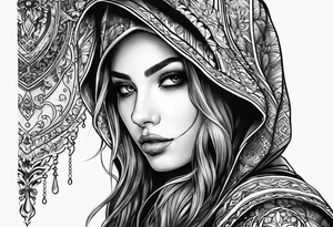 Hidden gothic hooded girl tattoo idea