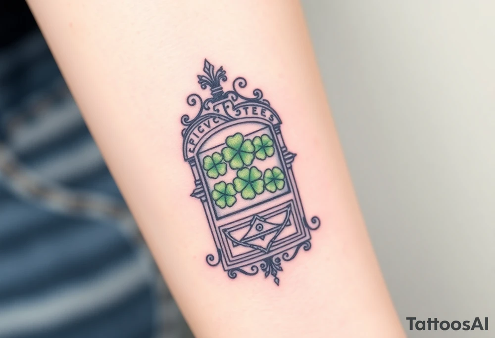 Ornate slot machine with three four leaf clovers tattoo idea