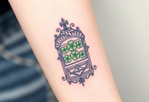 Ornate slot machine with three four leaf clovers tattoo idea