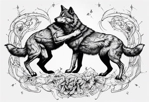 two wolves dancing on their hind legs. they should be facing each other and obviously dancing. they should be very basic with not many details within their shapes. tattoo idea
