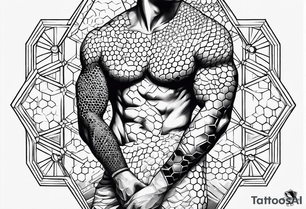 Honeycomb ocean full leg sleeve male tattoo idea